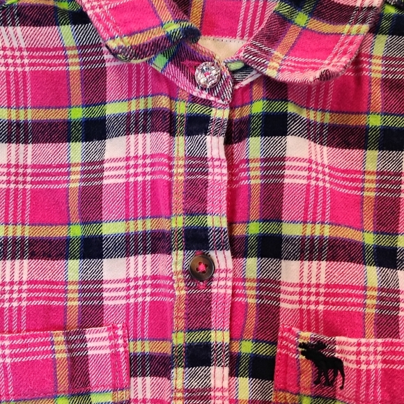 Abercrombie Kid Girl's M Pink Plaid Flannel Button Up Shirt Y2K - Picture 2 of 8